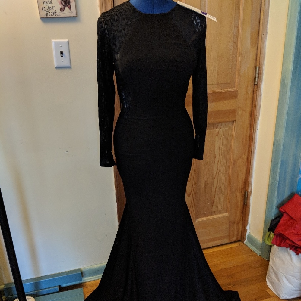 Xtreme Black Long Sleeve Gown w/Illusion Lace